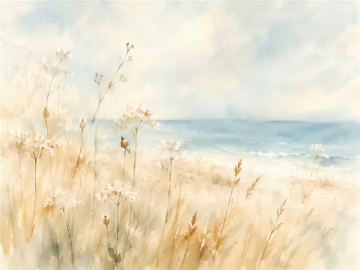 Fototapeten Aquarellwiese am Meer