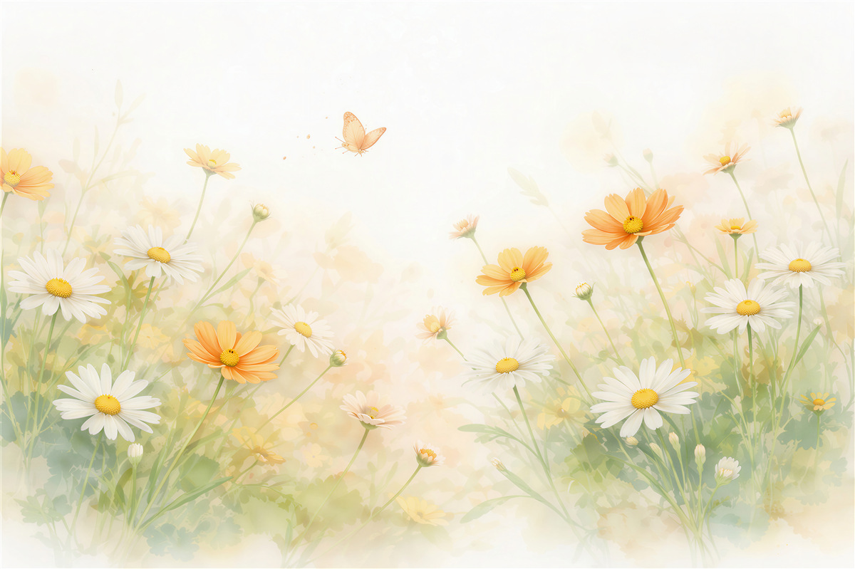 Fototapeten Zarte Wiese mit Gänseblümchen