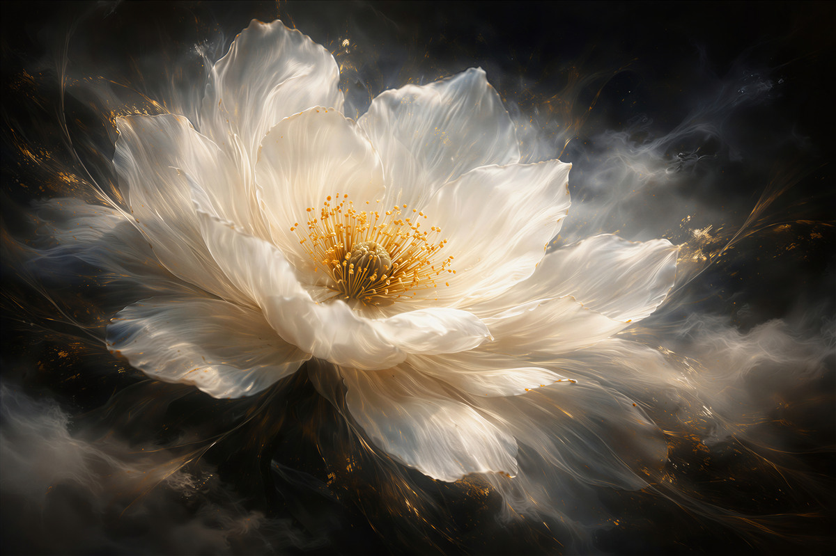 Fototapeten Goldene Blume auf dunklem Hintergrund