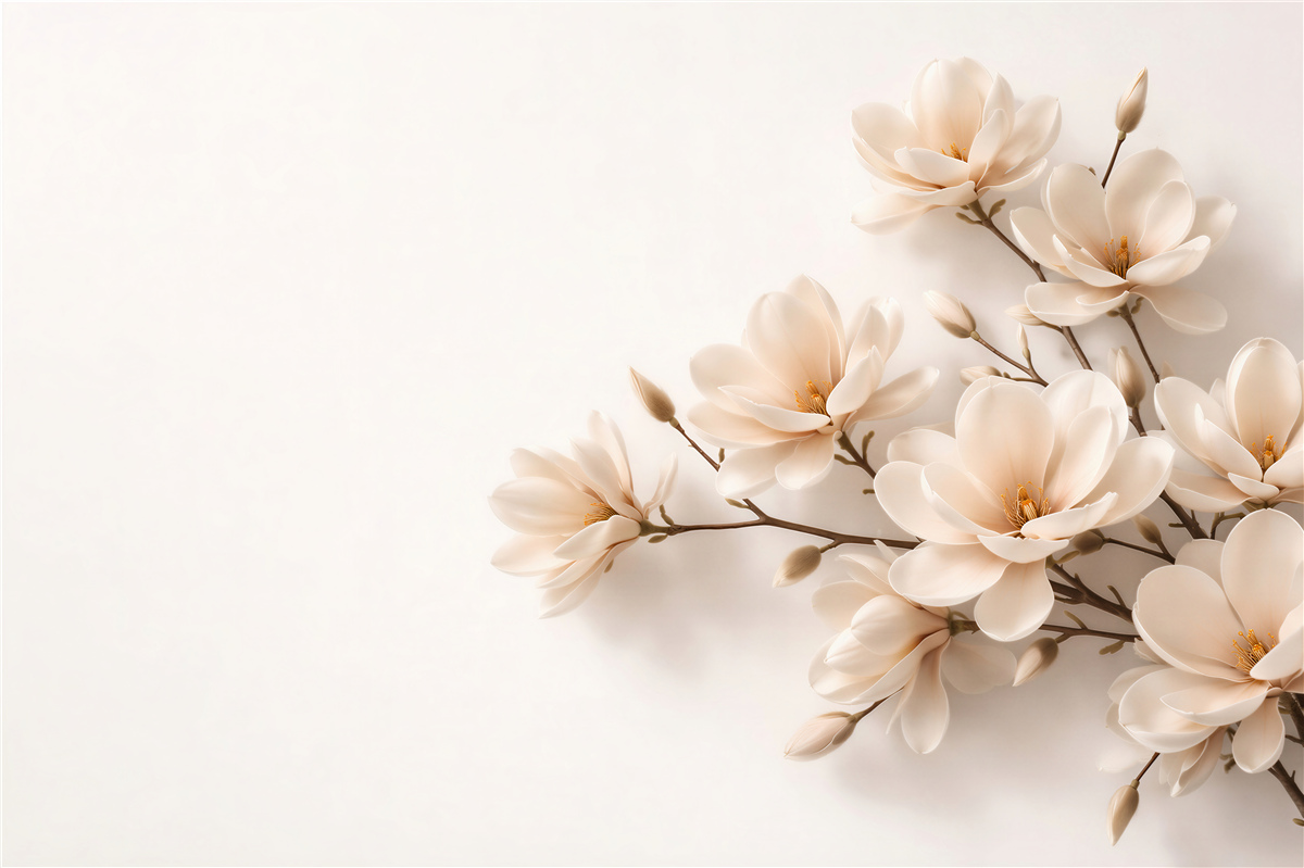 Fototapeten Cremefarbene Magnolien in subtiler Komposition
