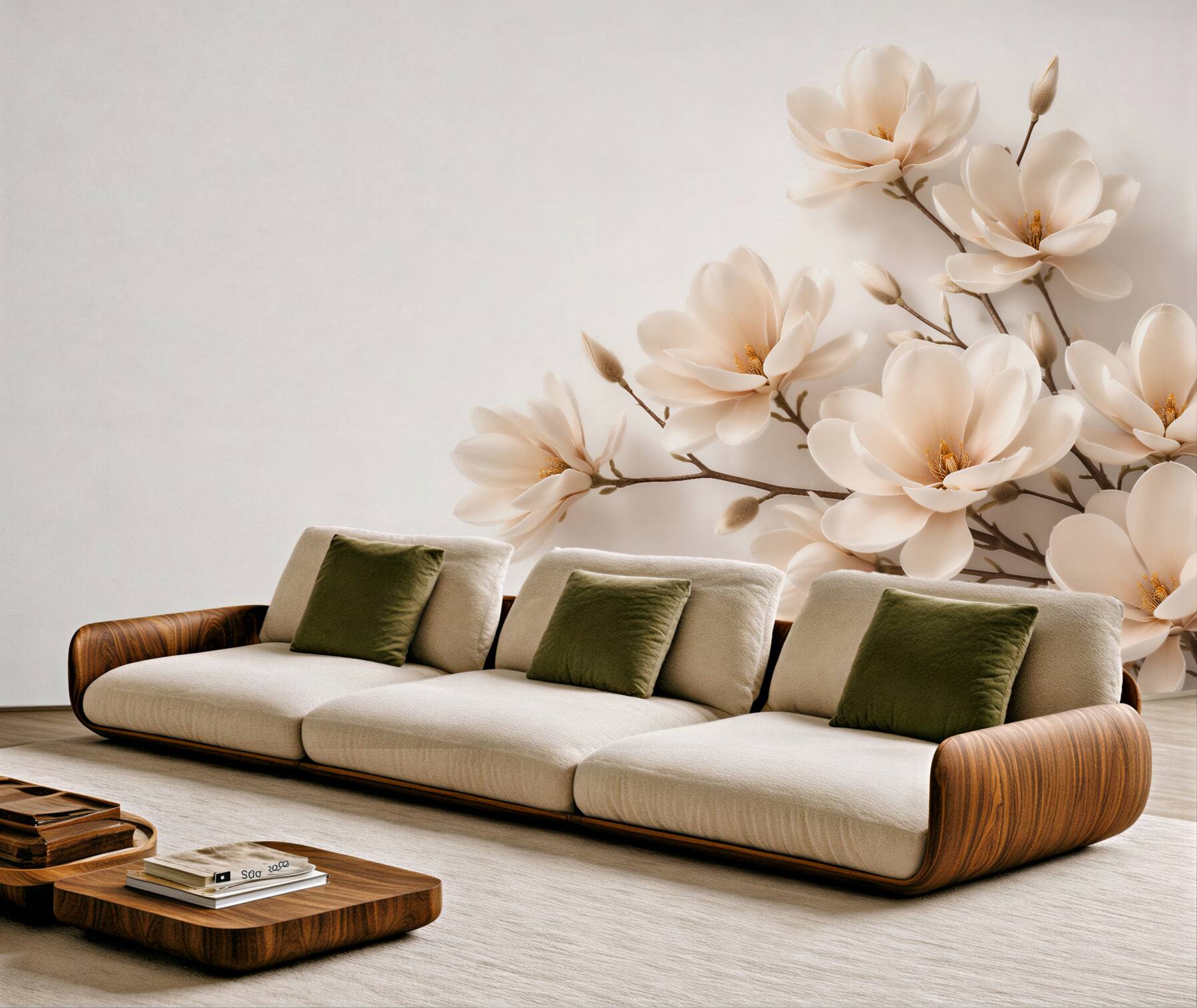 Fototapeten Cremefarbene Magnolien in subtiler Komposition