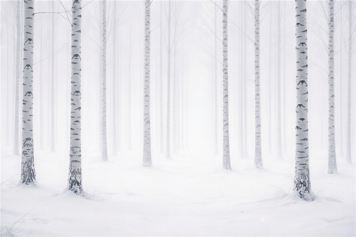Fototapeten Birkenwald im winterlichen Nebel