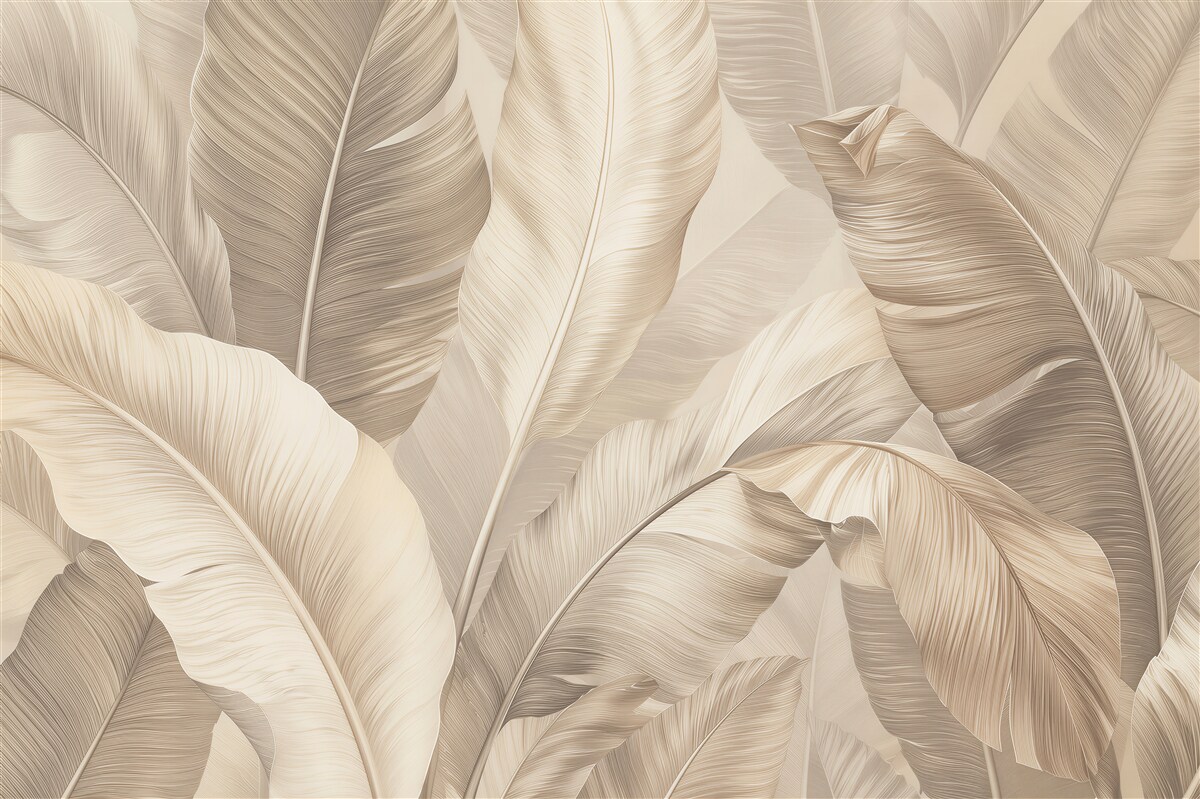 Fototapeten Beige Blätter tropischer Eleganz