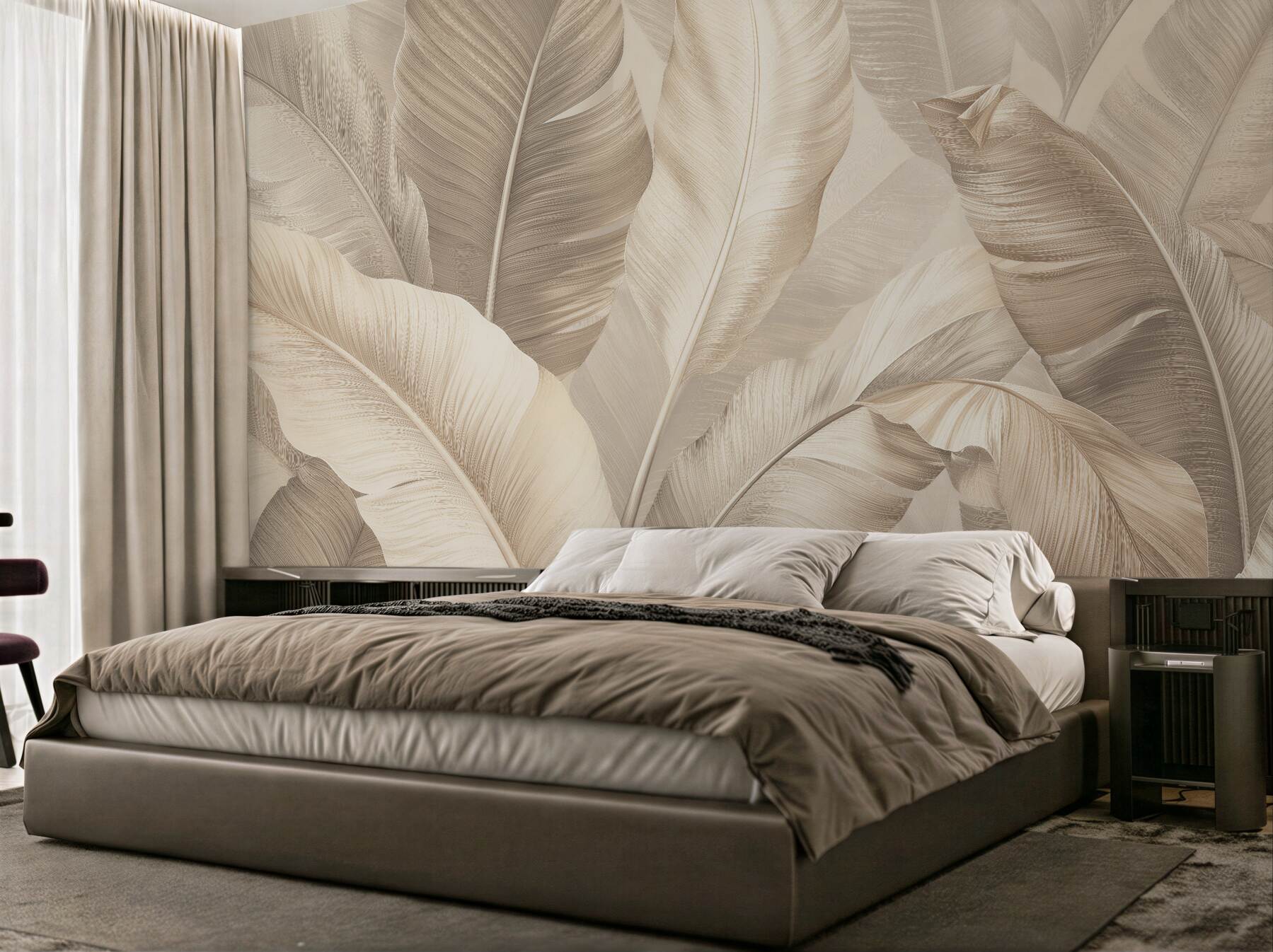 Fototapeten Beige Blätter tropischer Eleganz