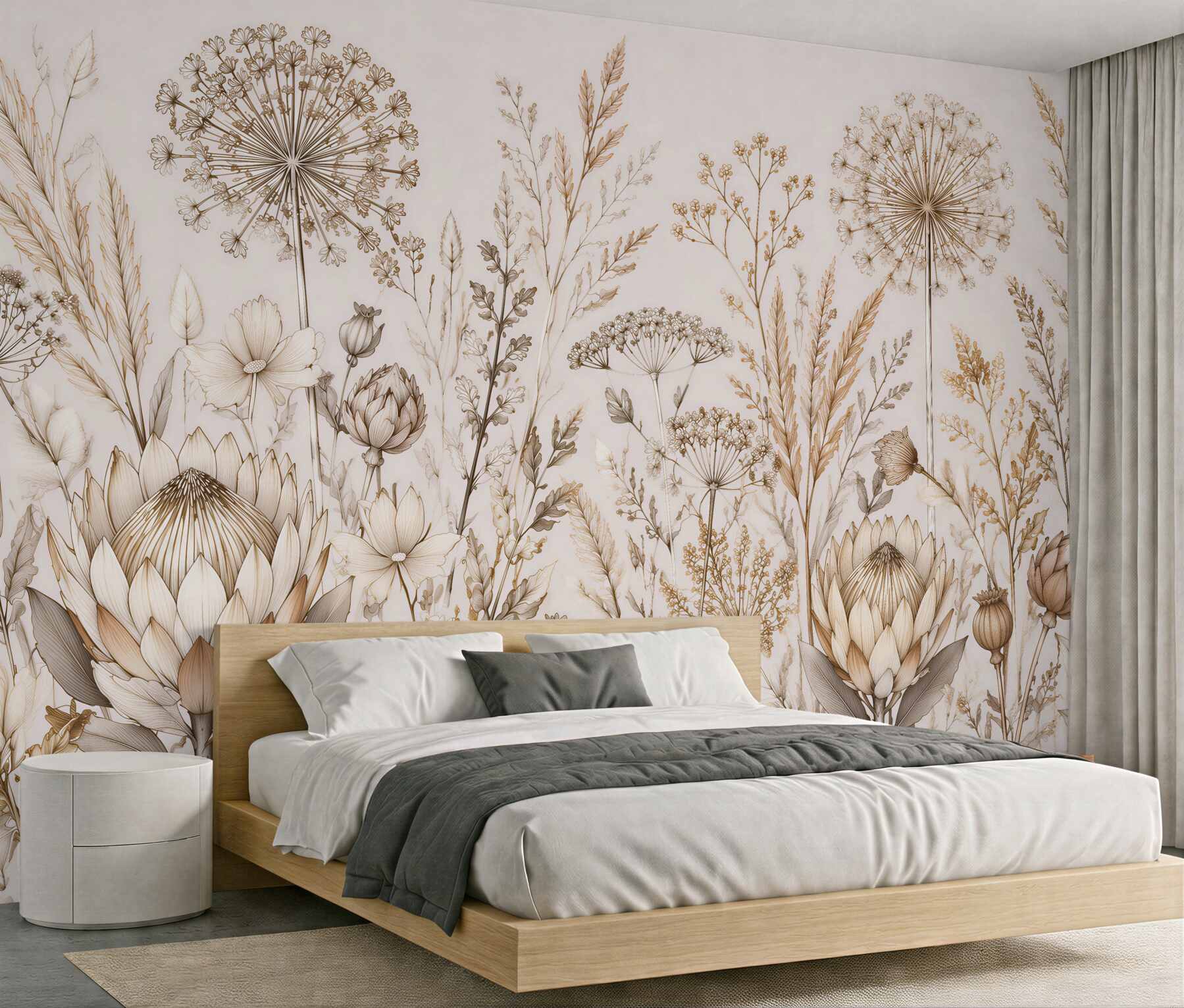 Fototapeten Goldene gezeichnete Wildblumen
