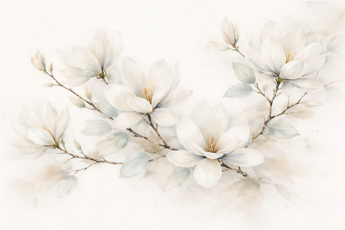Fototapeten Zarte Magnolien in Aquarell