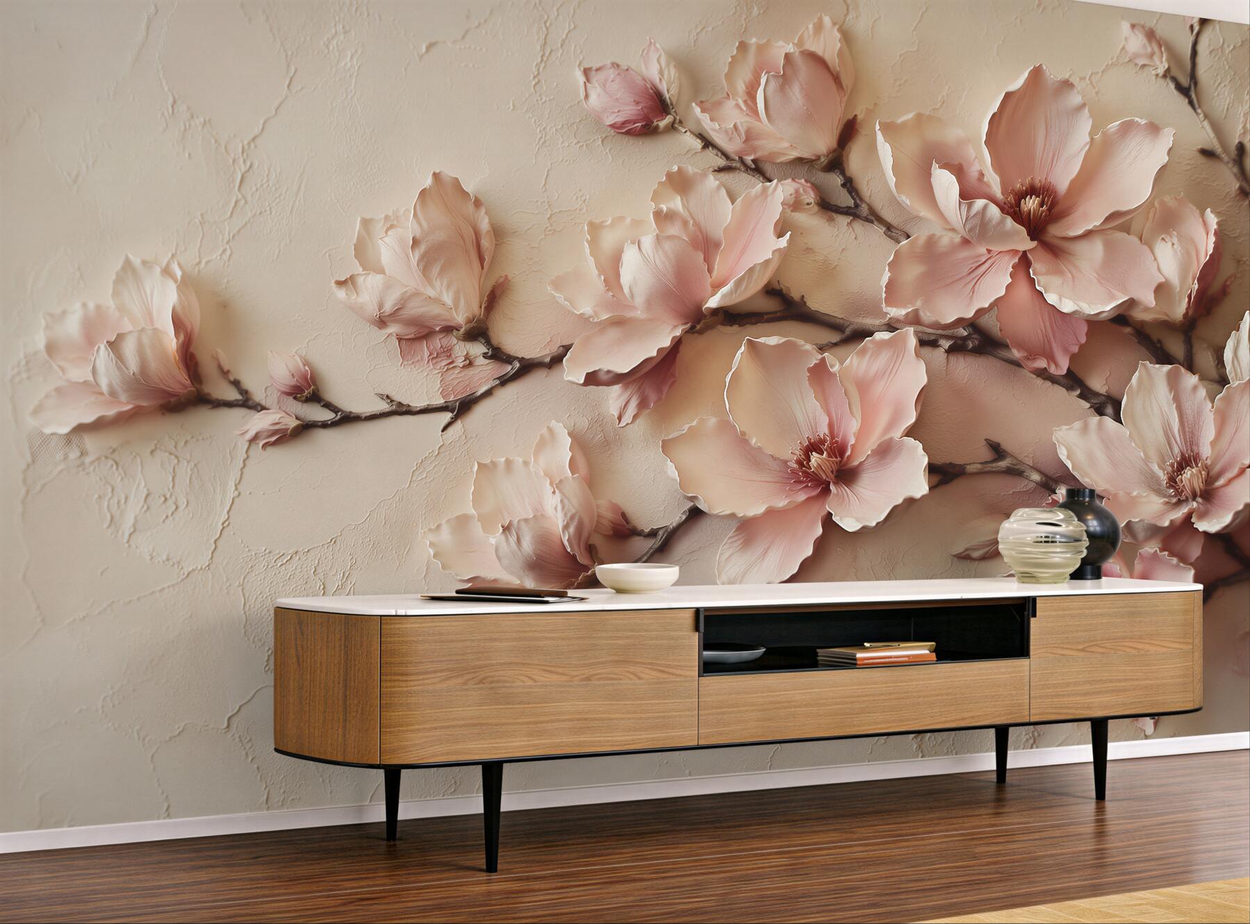 Fototapeten Puderfarbene Magnolien 3D