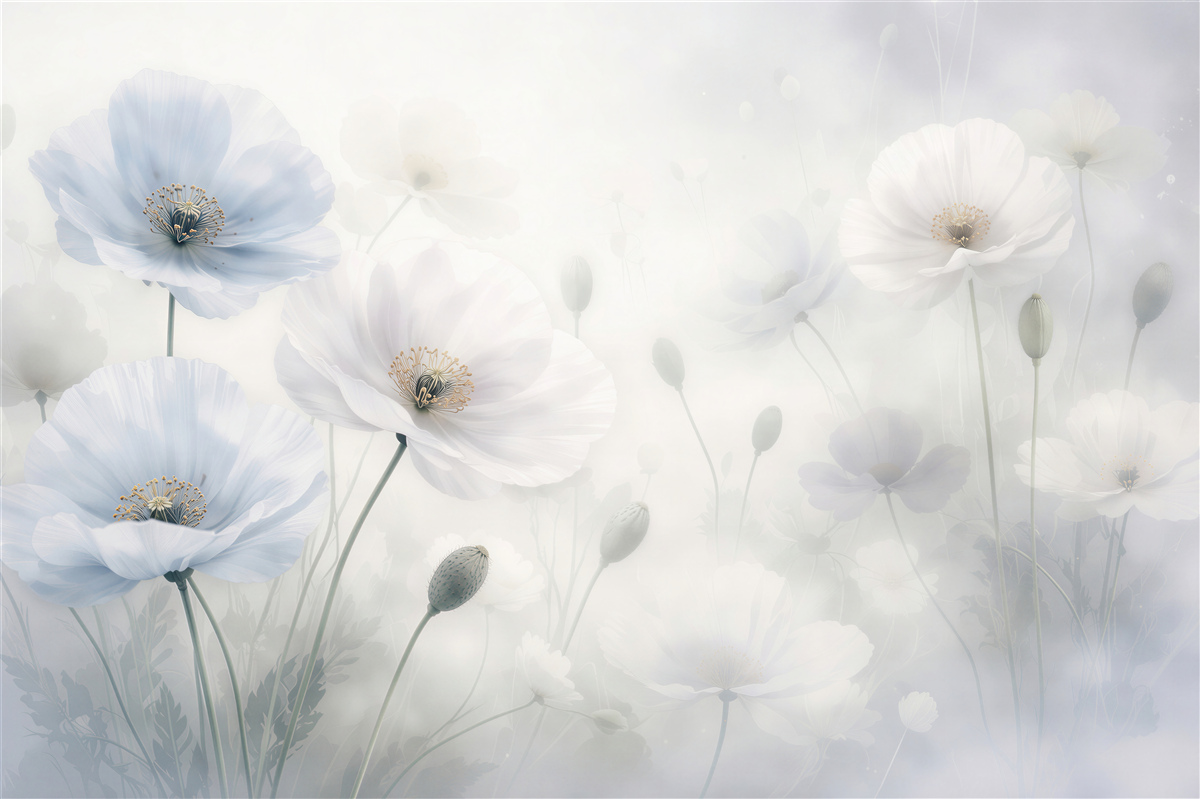 Fototapeten Ätherische weiße Mohnblumen