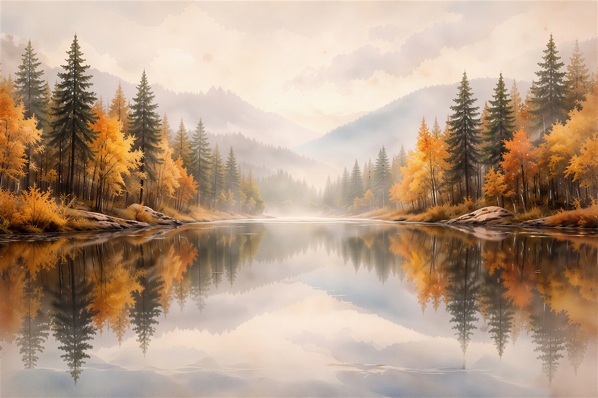 Fototapeten Herbstlicher Bergsee