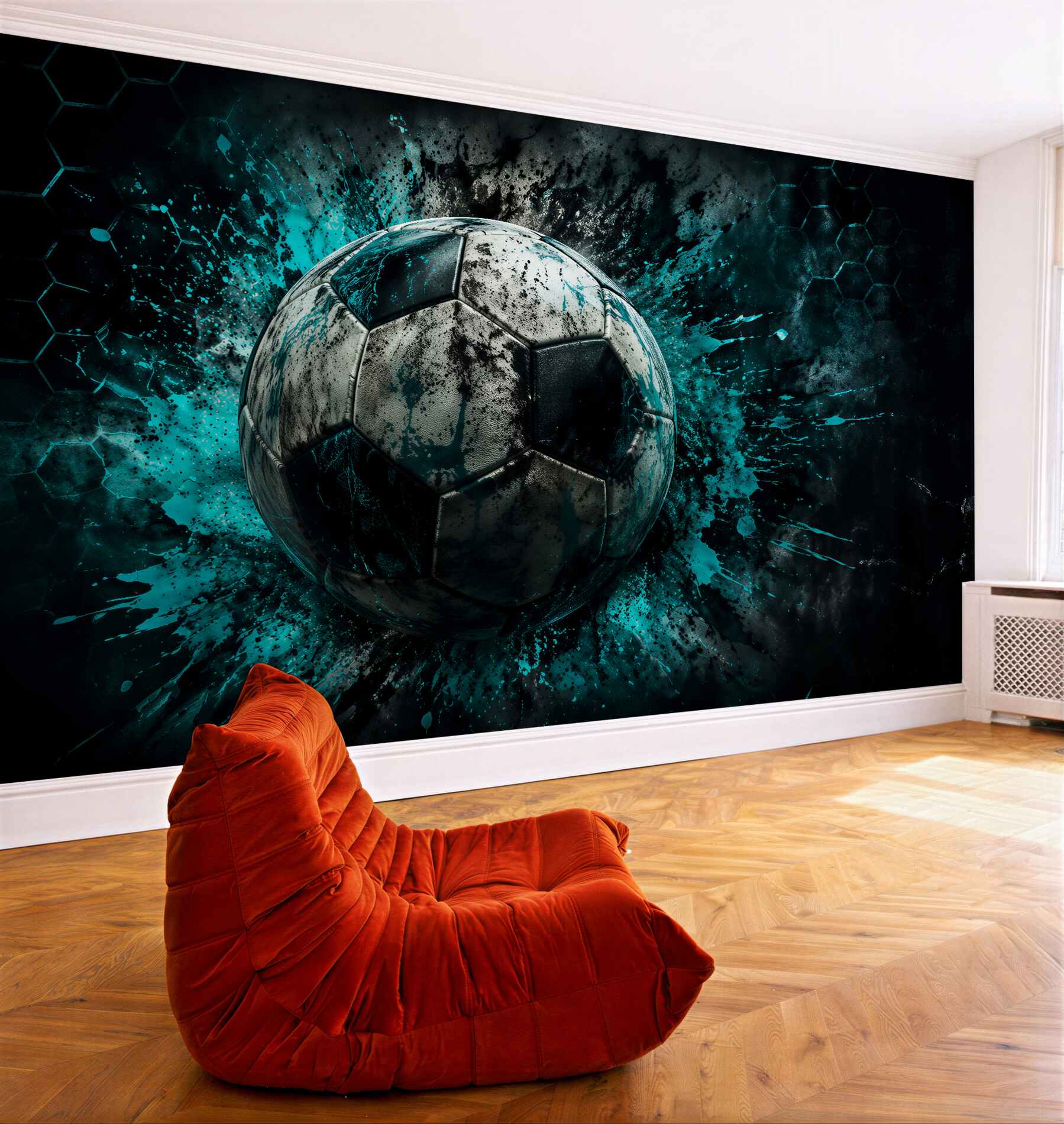 Fototapeten Dynamischer Ball in türkisfarbenem Leuchten