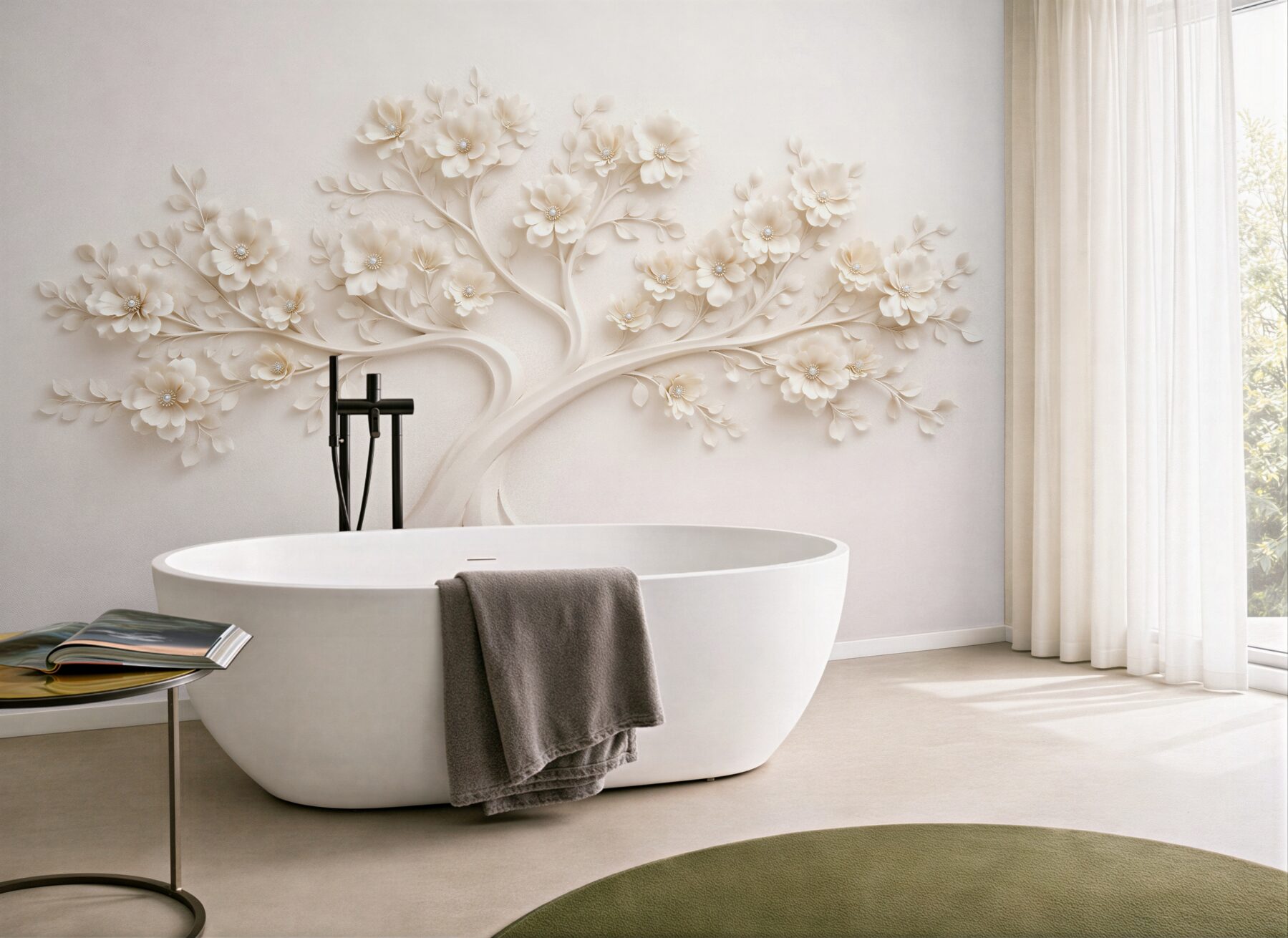 Fototapeten Cremefarbener Baum mit floralem Relief