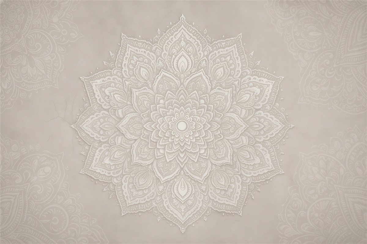 Fototapeten Beige Mandala im subtilen Stil