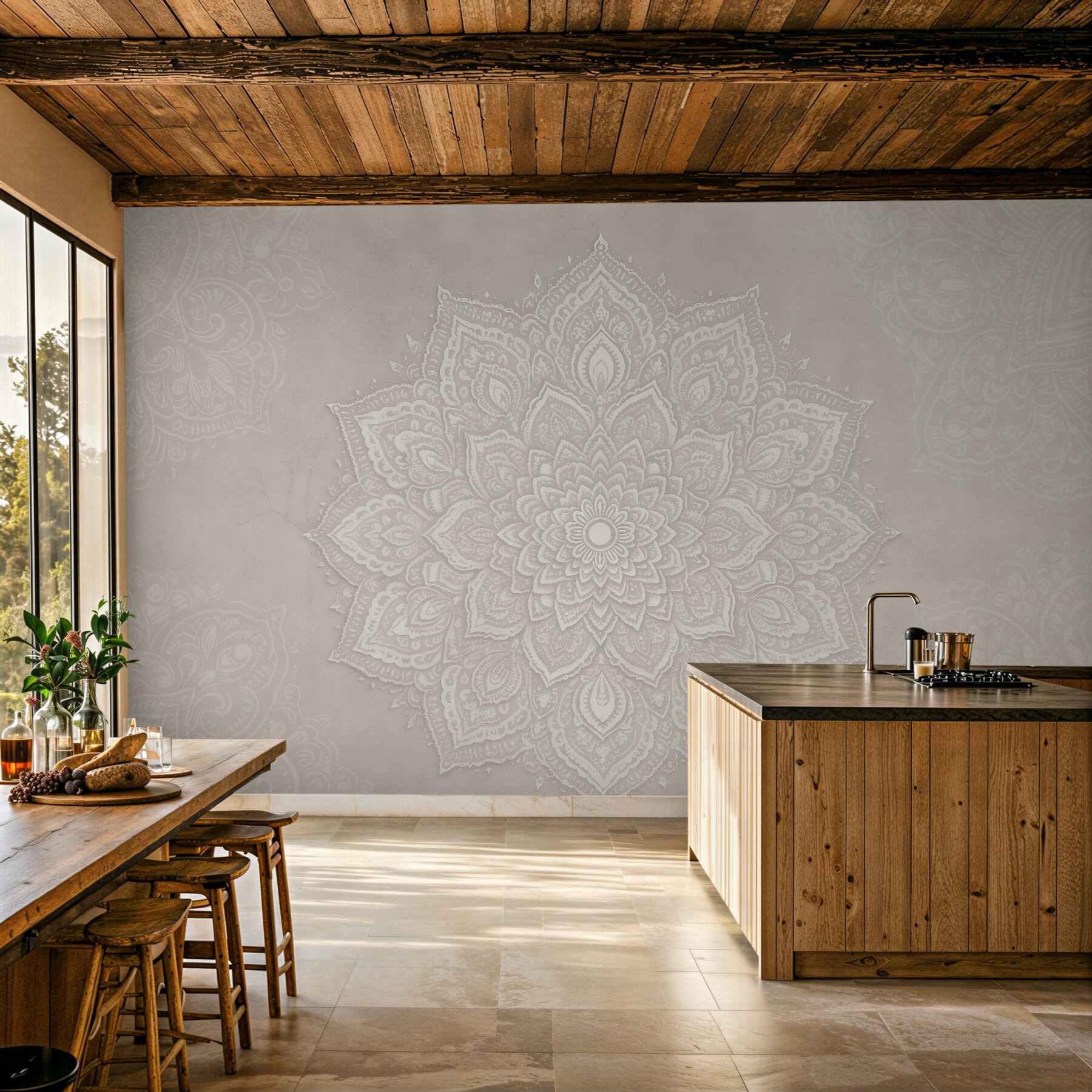 Fototapeten Beige Mandala im subtilen Stil
