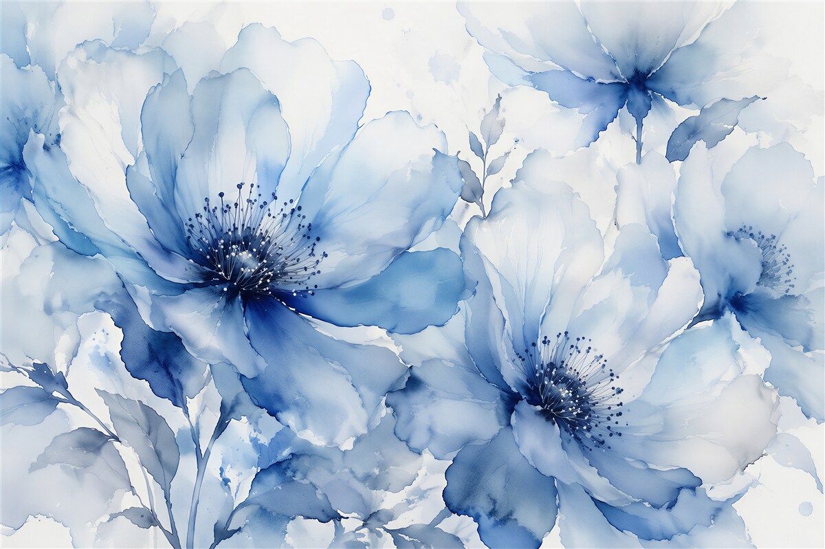Fototapeten Blaue Blumen in Aquarell