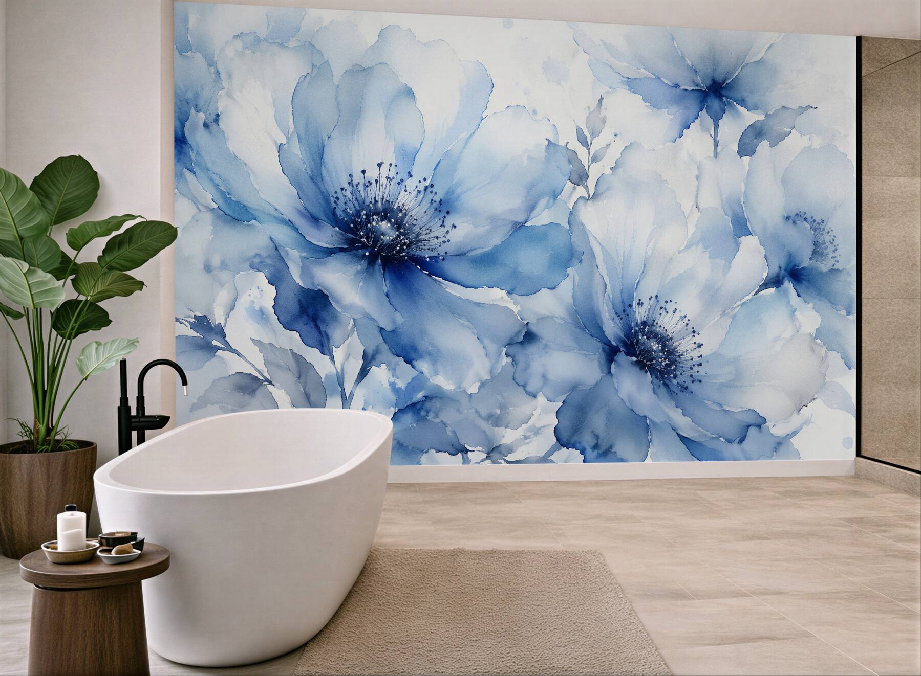 Fototapeten Blaue Blumen in Aquarell