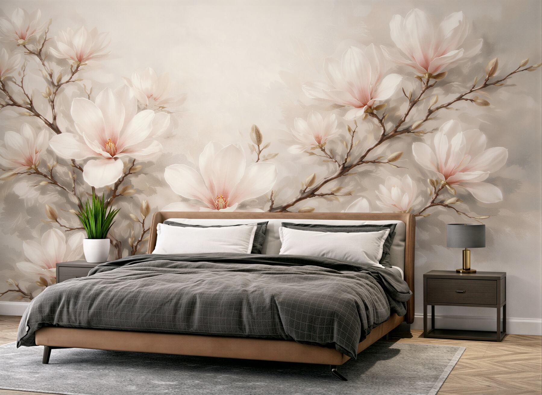 Fototapeten Pastellfarbene Magnolie an einem zarten Zweig