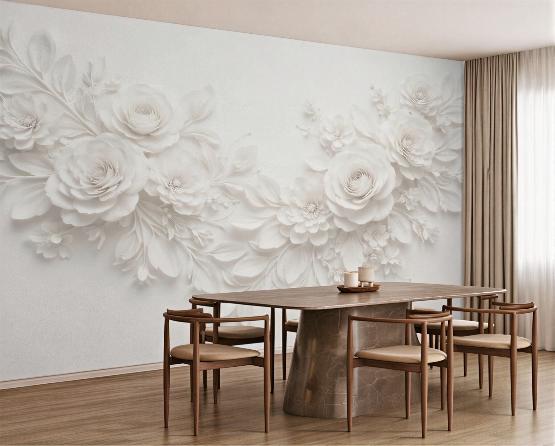 Fototapeten Weiße Rosen in elegantem Relief