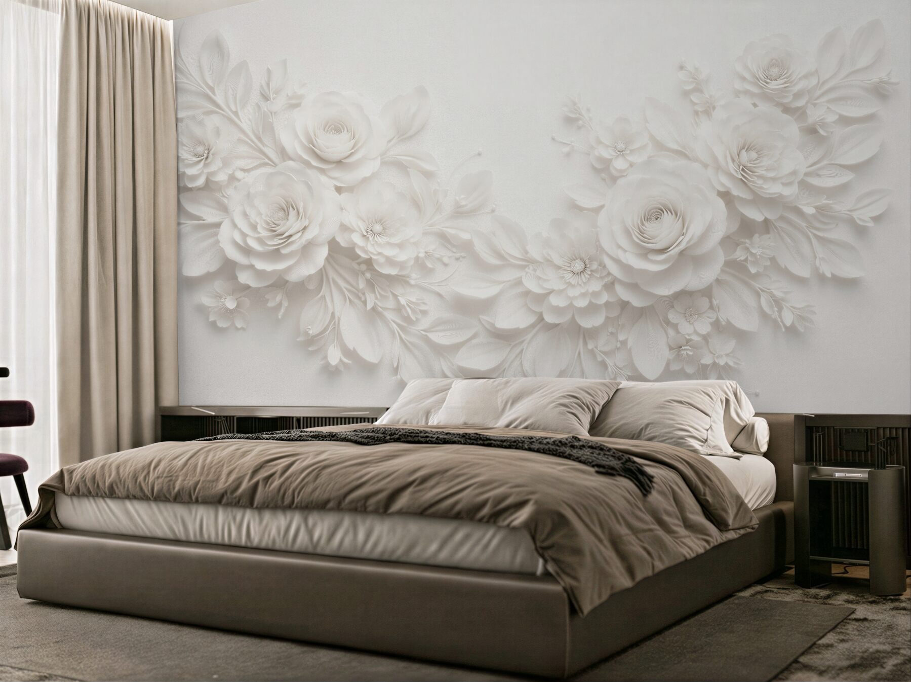 Fototapeten Weiße Rosen in elegantem Relief