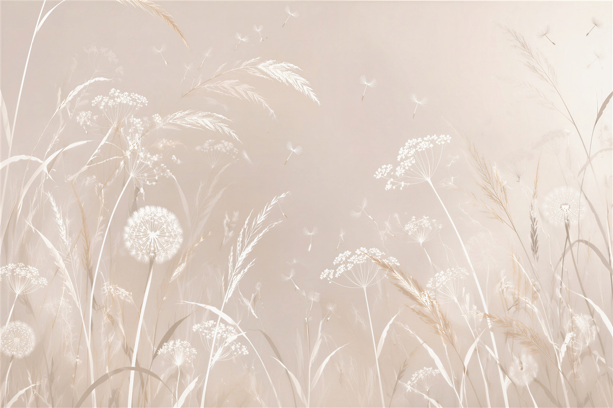 Fototapeten Zarte Wiese mit Pusteblumen