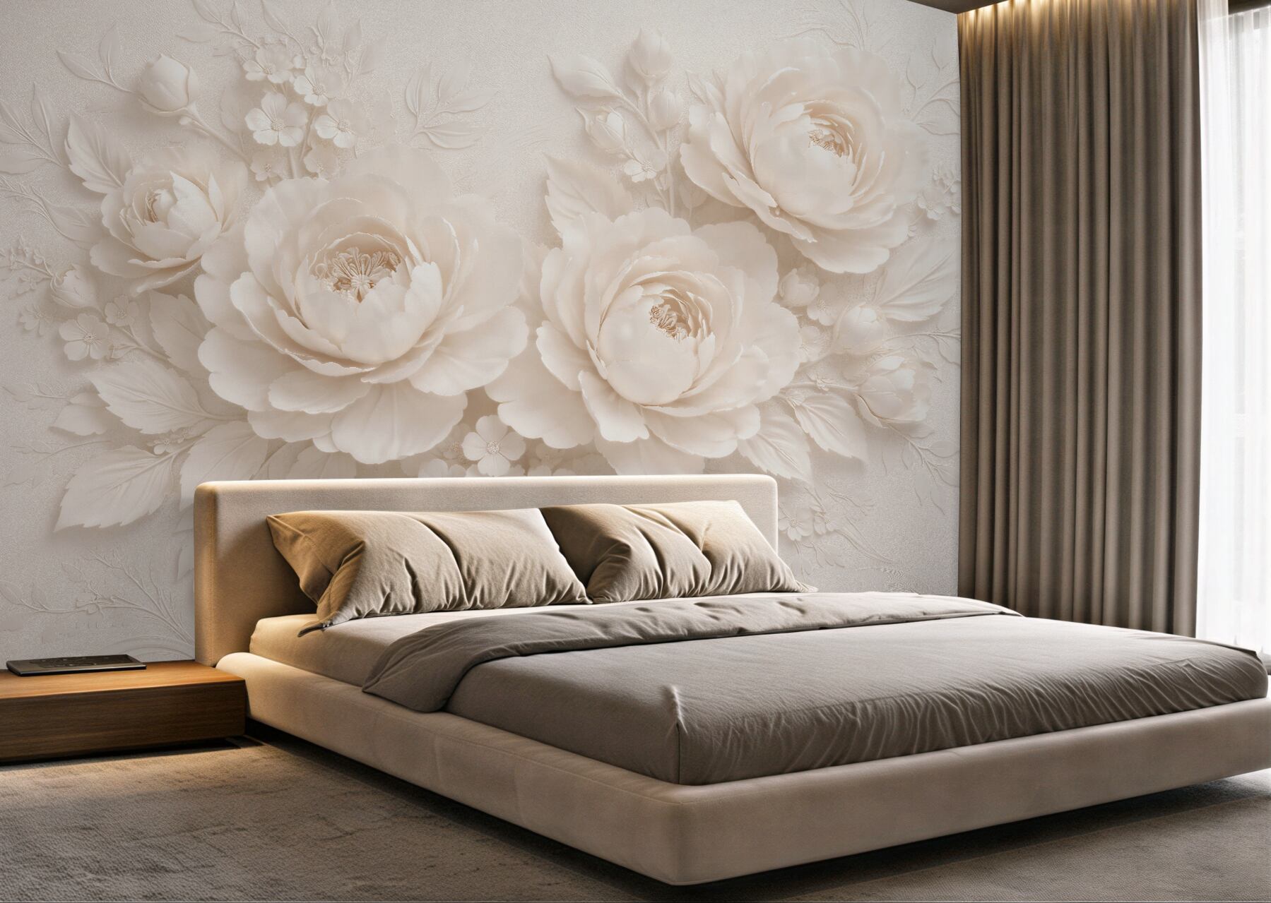 Fototapeten Cremefarbene Pfingstrosen in elegantem Relief