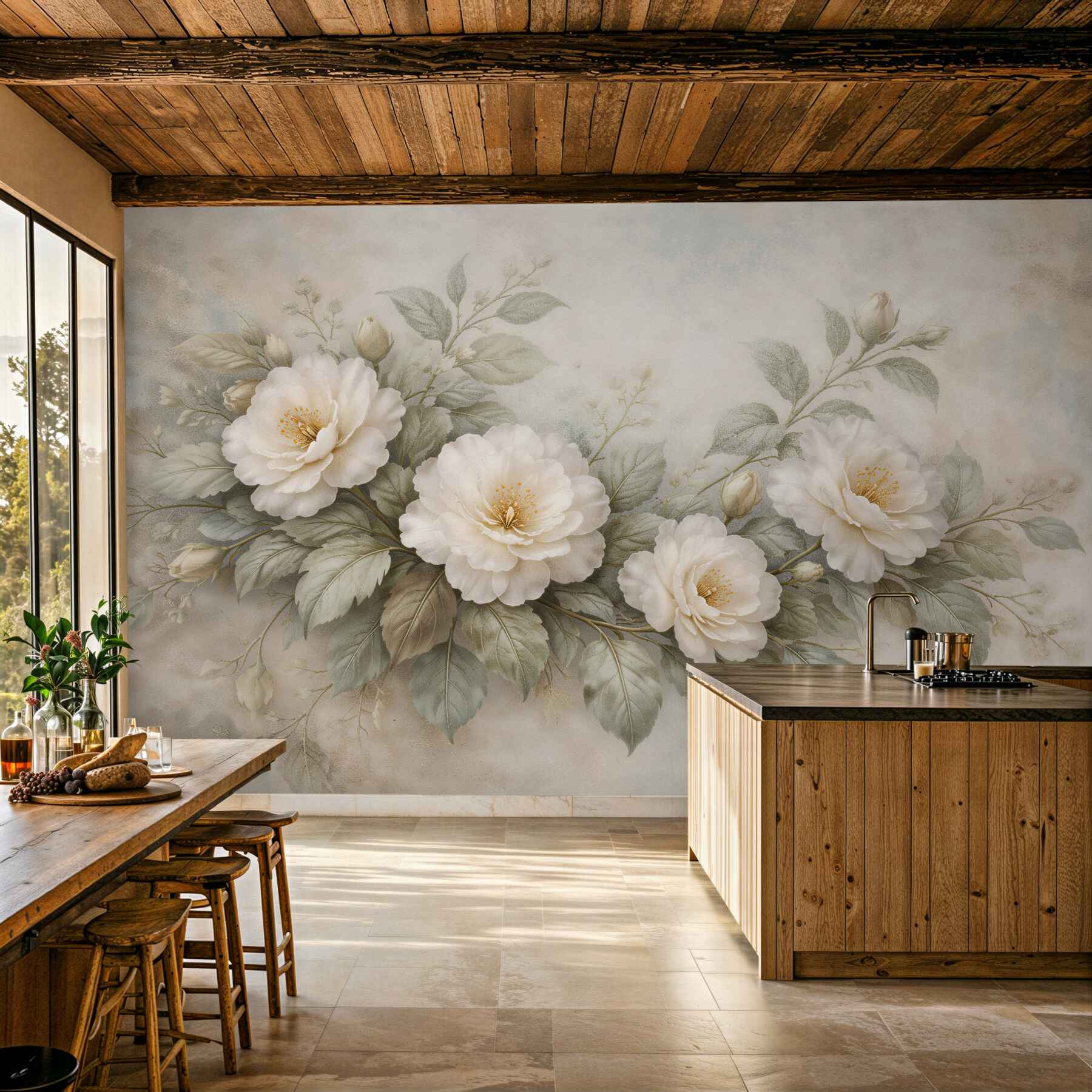 Fototapeten Cremefarbene Pfingstrosen in subtiler Eleganz