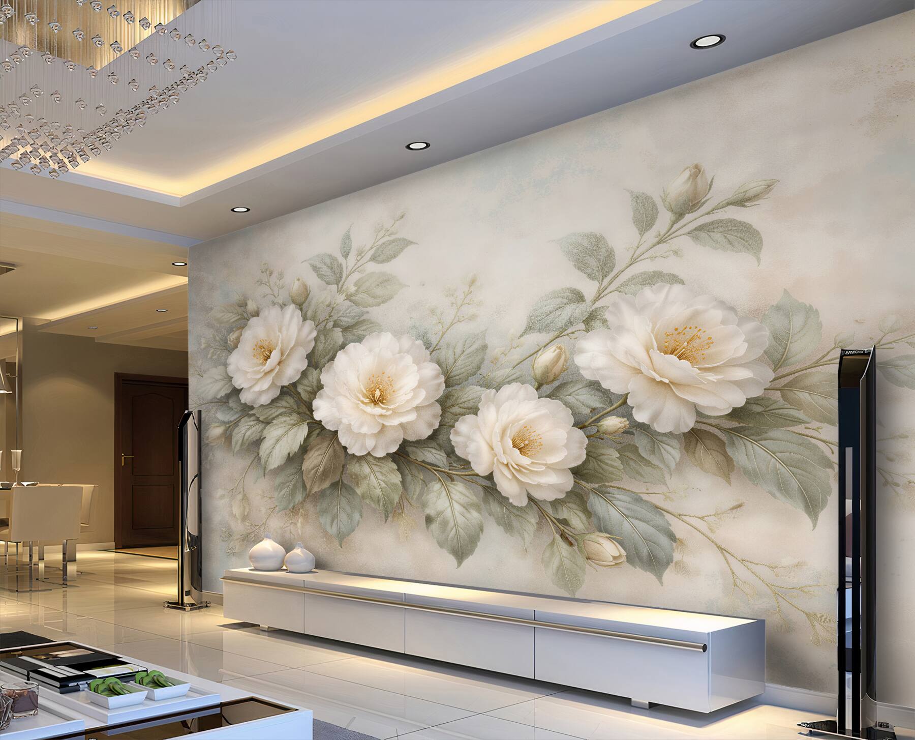 Fototapeten Cremefarbene Pfingstrosen in subtiler Eleganz
