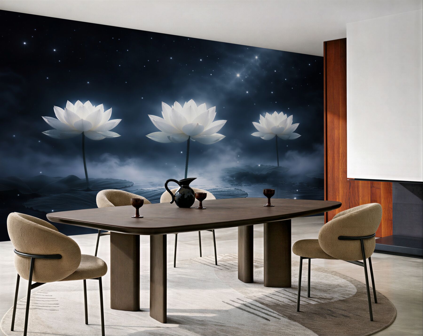 Fototapeten Weiße Lotusblumen im Sternennebel