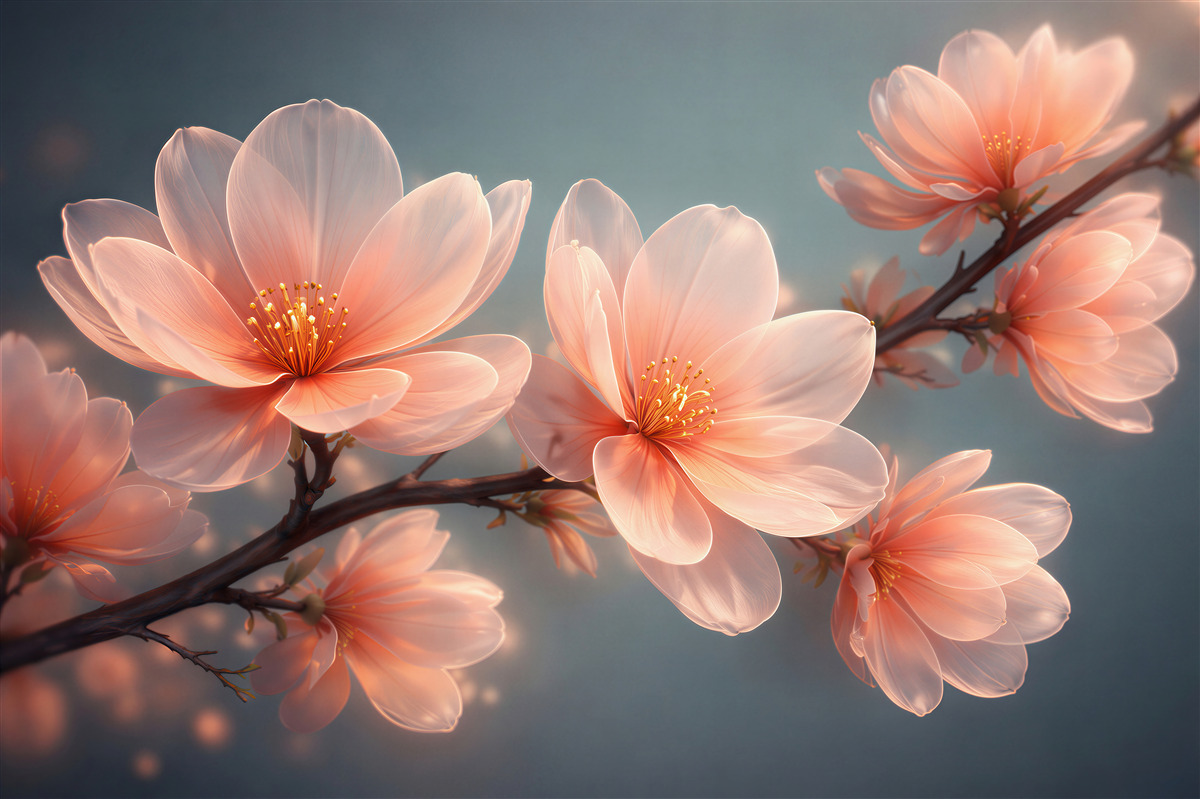 Fototapeten Leuchtende Magnolienblüten im Morgengrauen