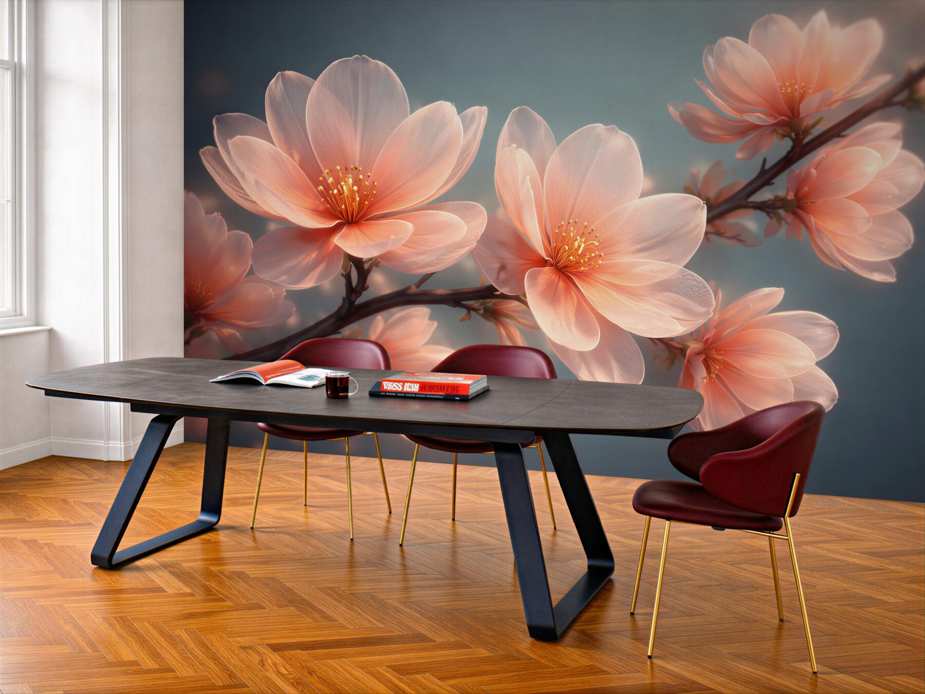 Fototapeten Leuchtende Magnolienblüten im Morgengrauen