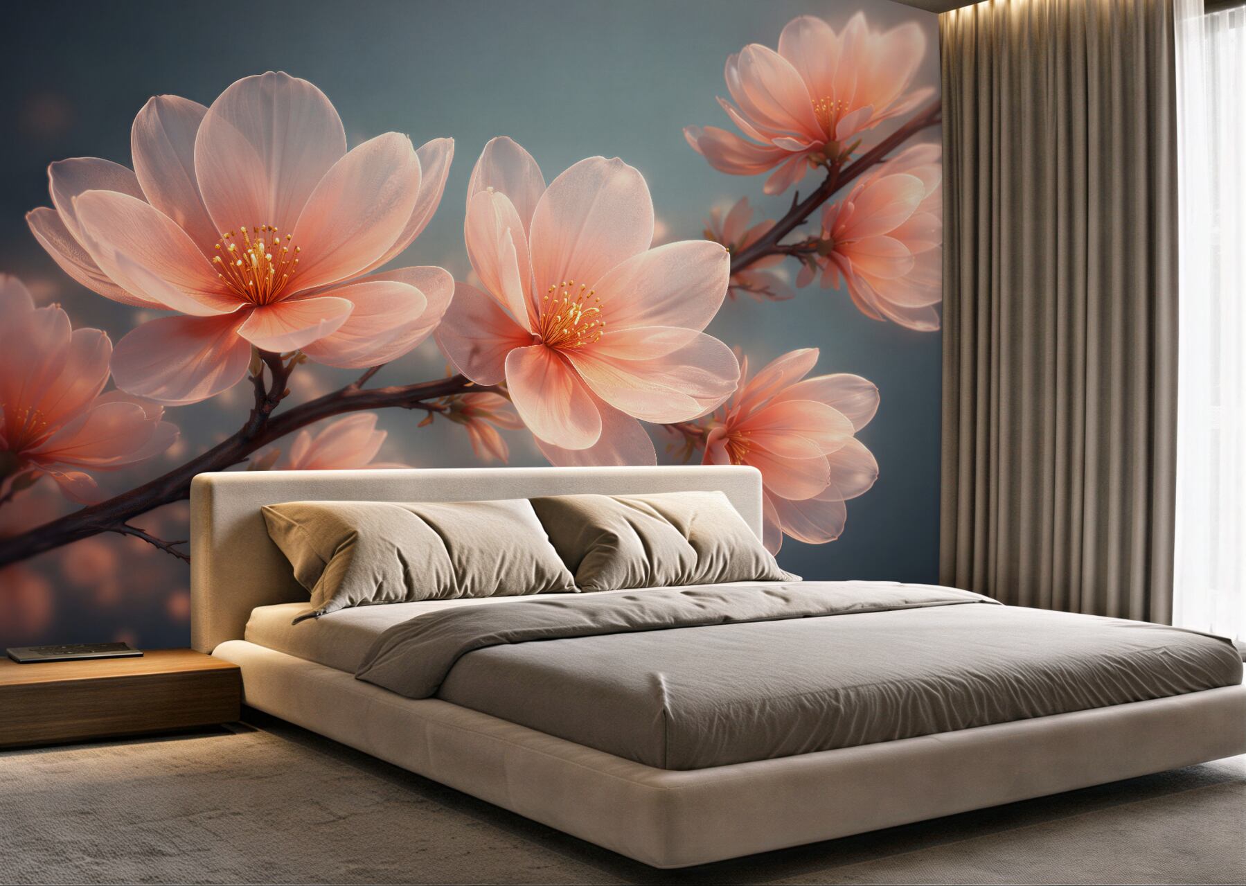 Fototapeten Leuchtende Magnolienblüten im Morgengrauen