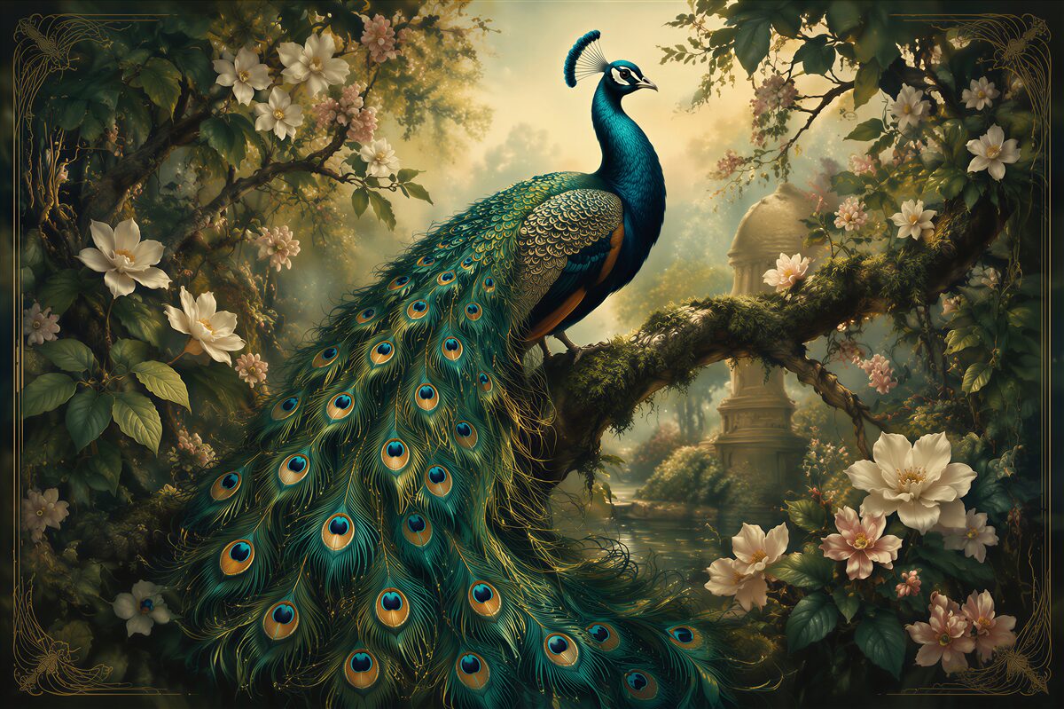Fototapeten Pfau im verzauberten Garten