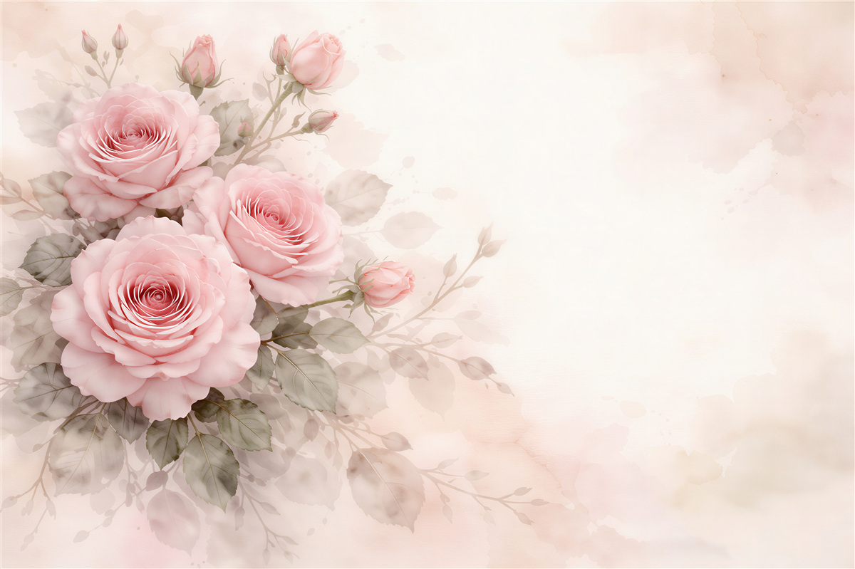 Fototapeten Puderrosa Rosen in Aquarell
