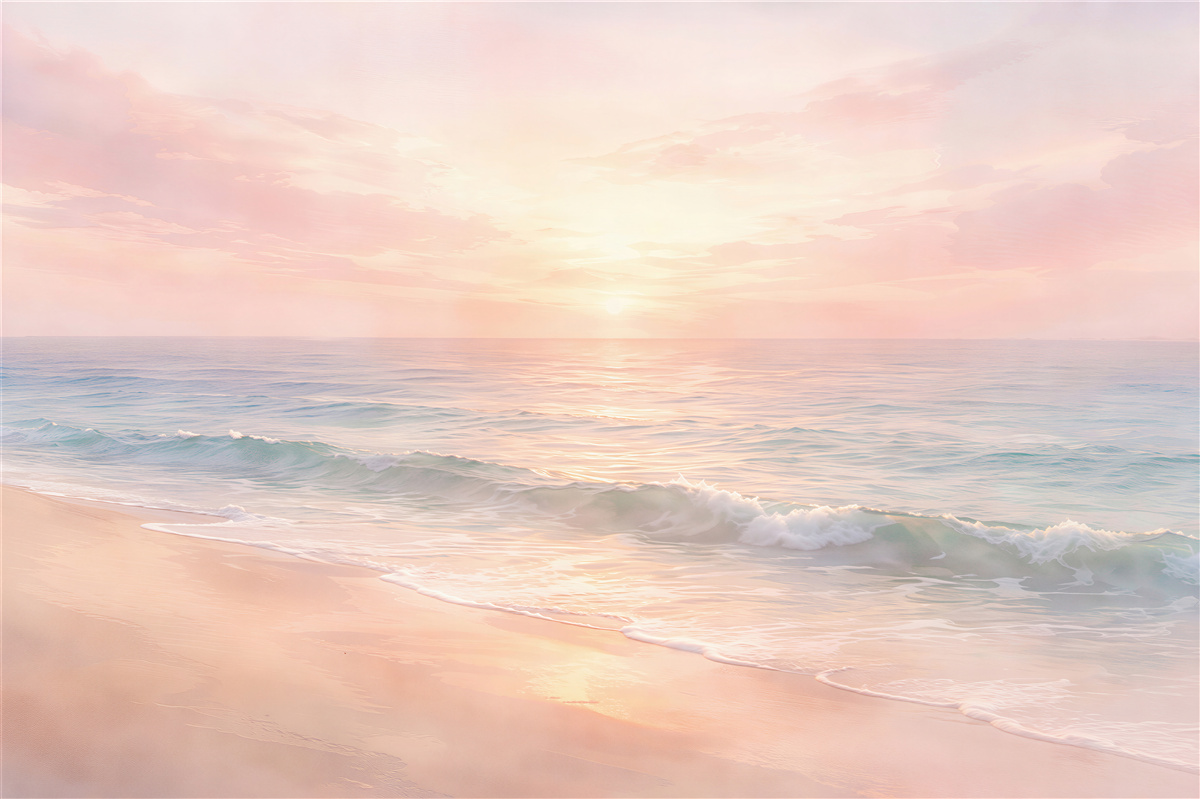 Fototapeten Pastellfarbener Sonnenaufgang über dem ruhigen Meer