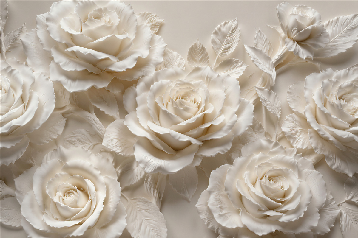 Fototapeten Cremefarbene Rosen in elegantem Relief