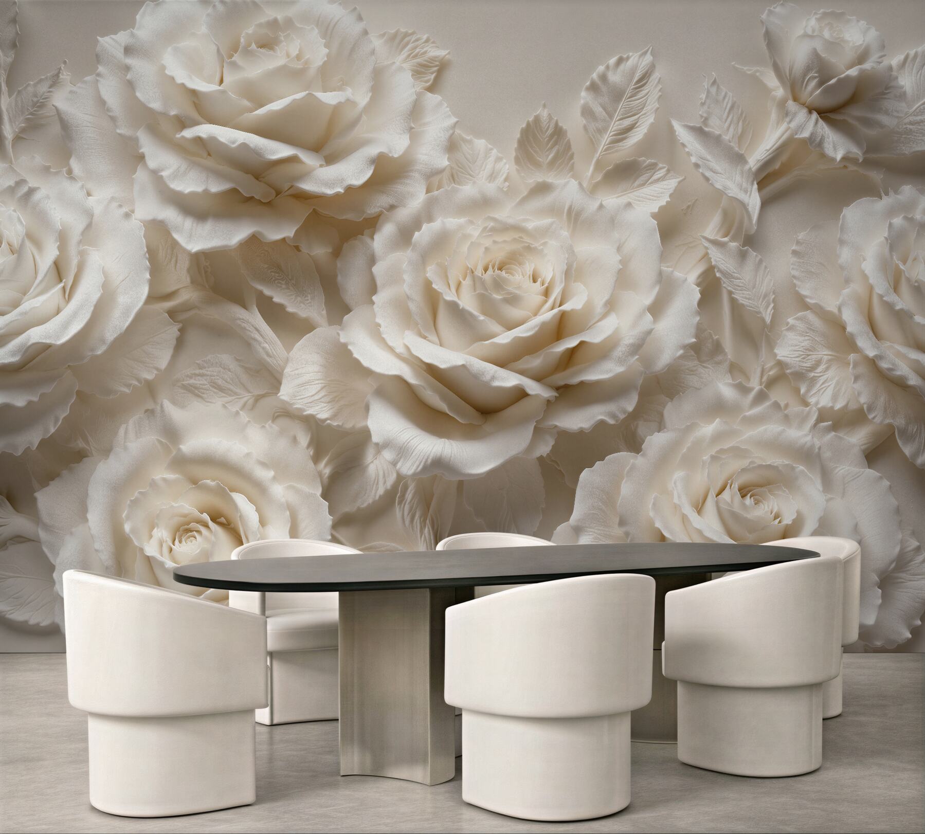 Fototapeten Cremefarbene Rosen in elegantem Relief