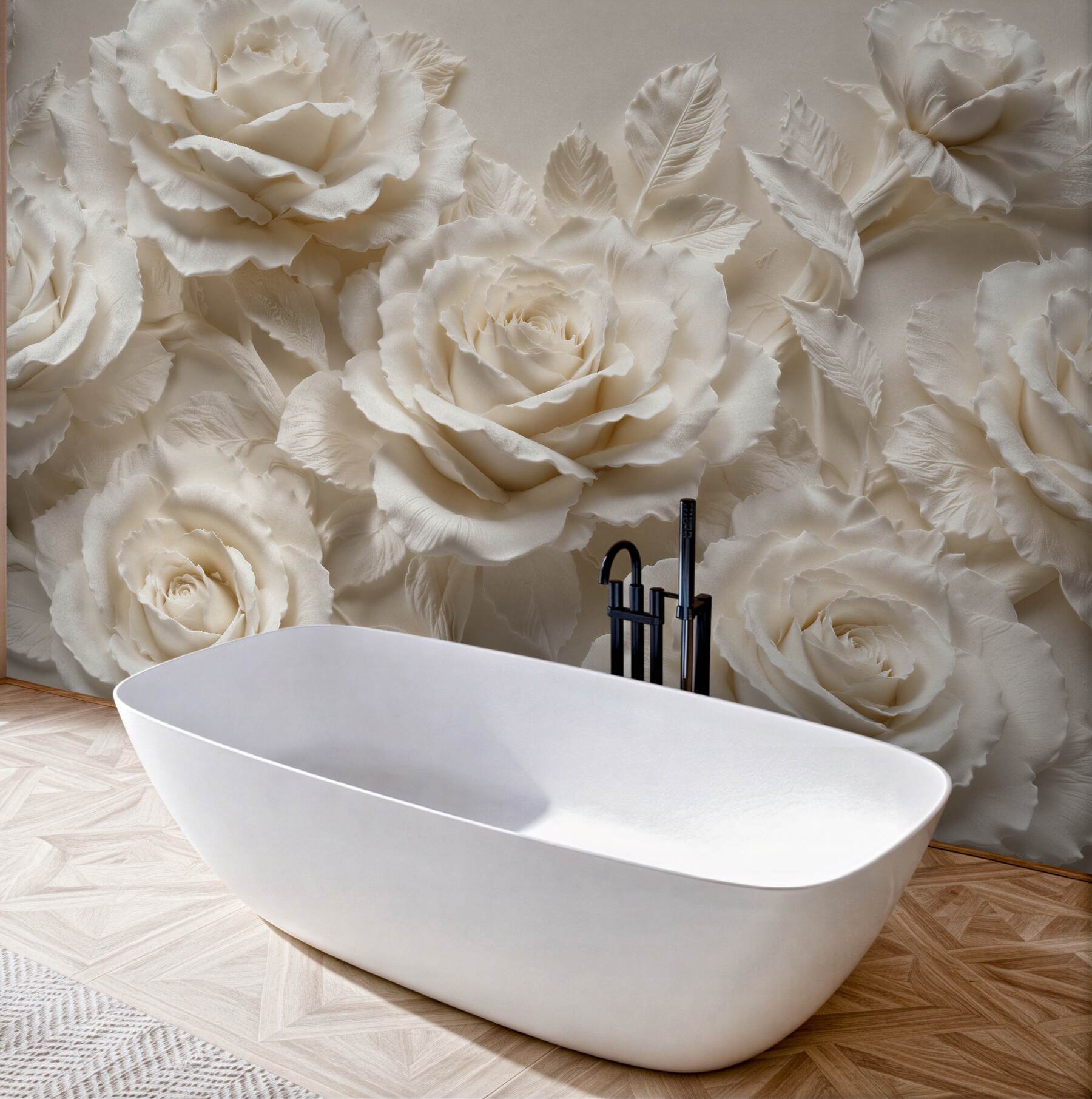 Fototapeten Cremefarbene Rosen in elegantem Relief