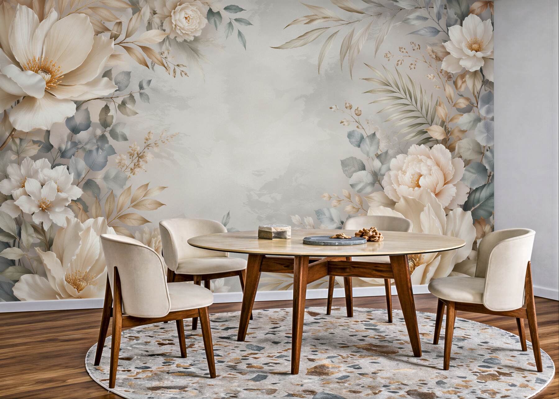Fototapeten Cremefarbene Blumen in subtiler Eleganz