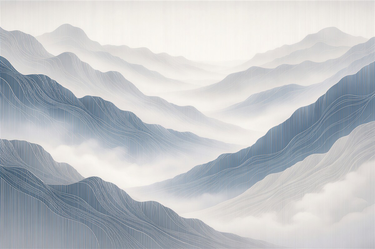 Fototapeten Mystische blaue Berge in den Wolken