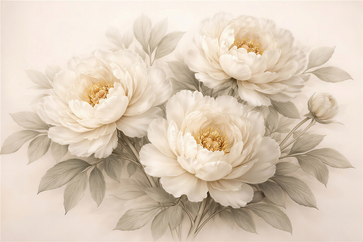 Fototapeten Cremefarbene Pfingstrosen in elegantem Bouquet