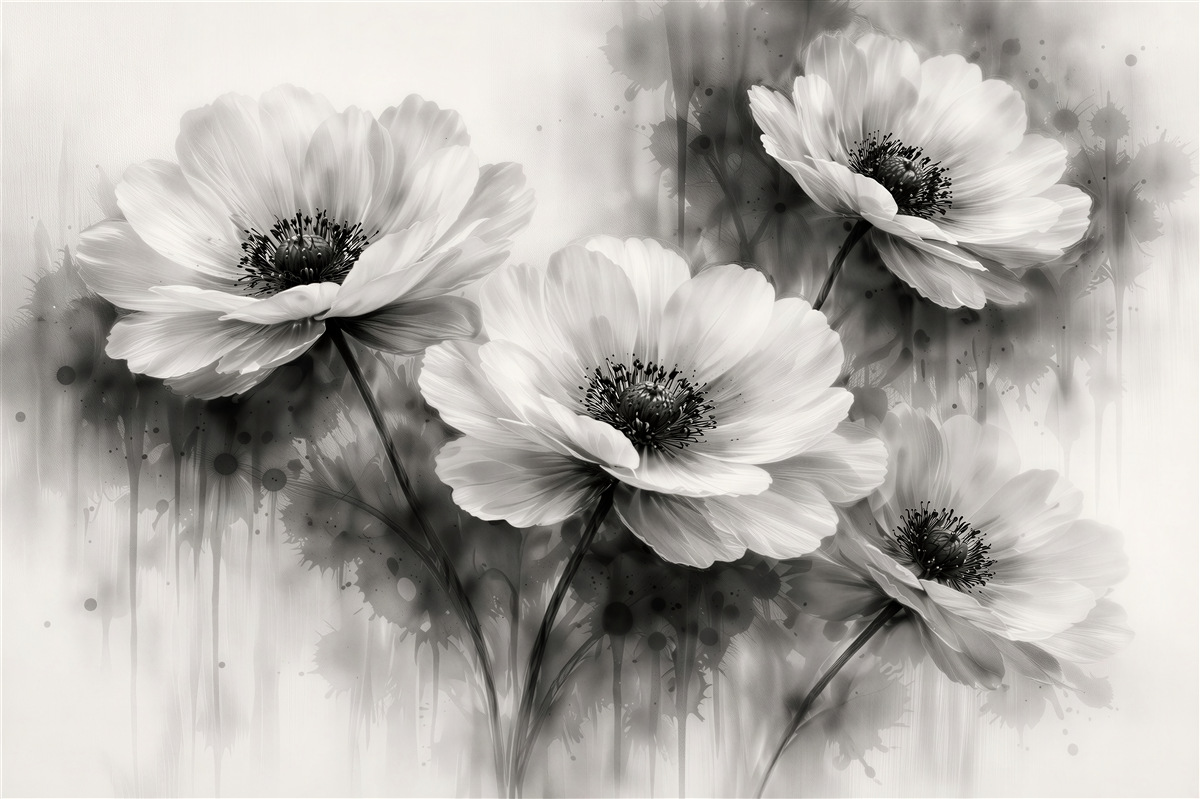 Fototapeten Blumen in edlem Schwarz