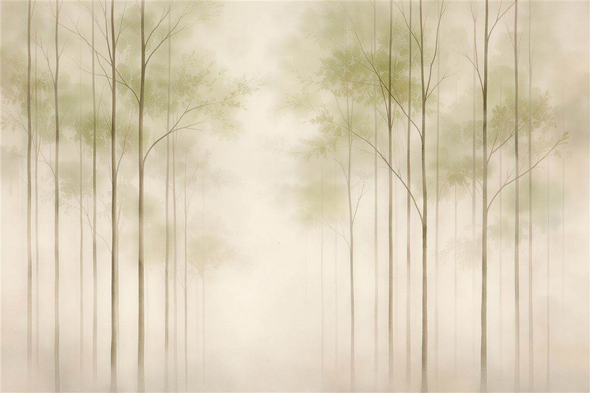 Fototapeten Nebeliger minimalistischer Wald