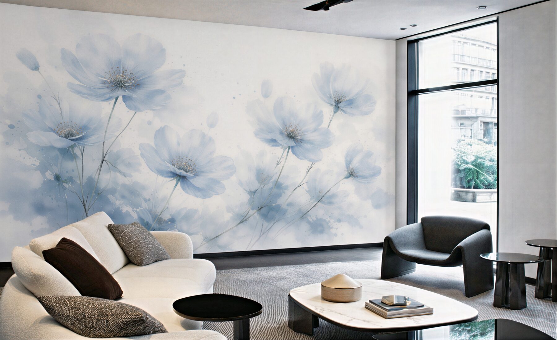 Fototapeten Blaue Blumen in Aquarell