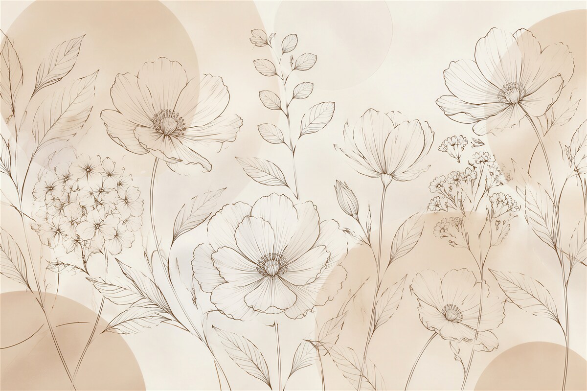 Fototapeten Zarte Blumenskizze in Beige