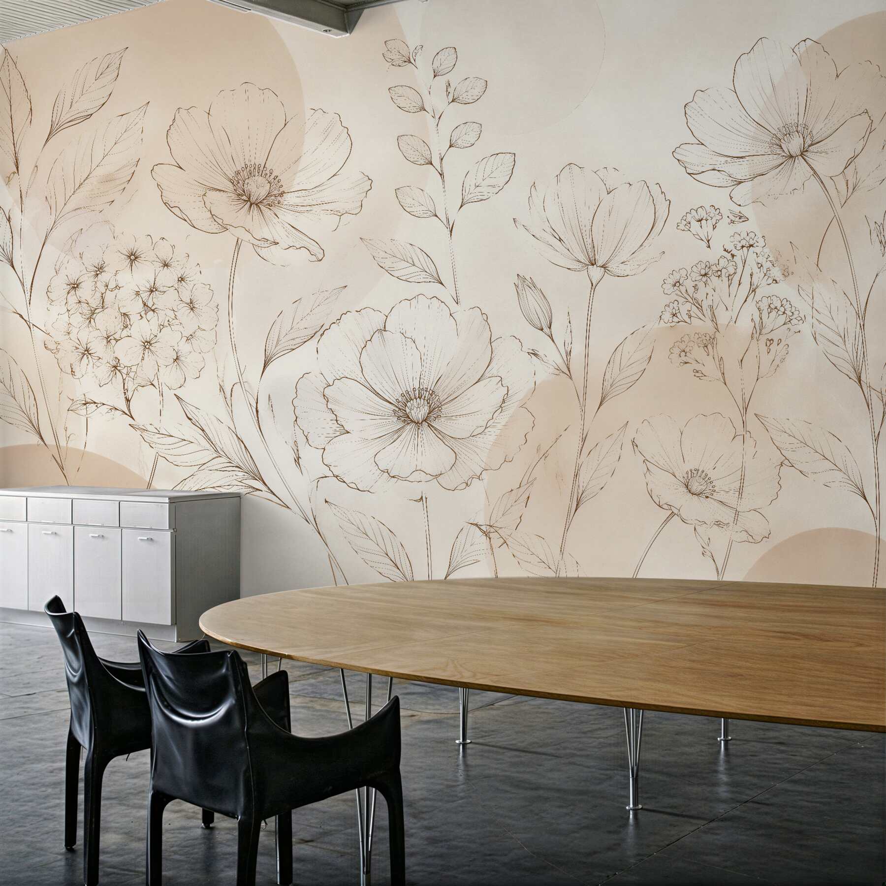 Fototapeten Zarte Blumenskizze in Beige