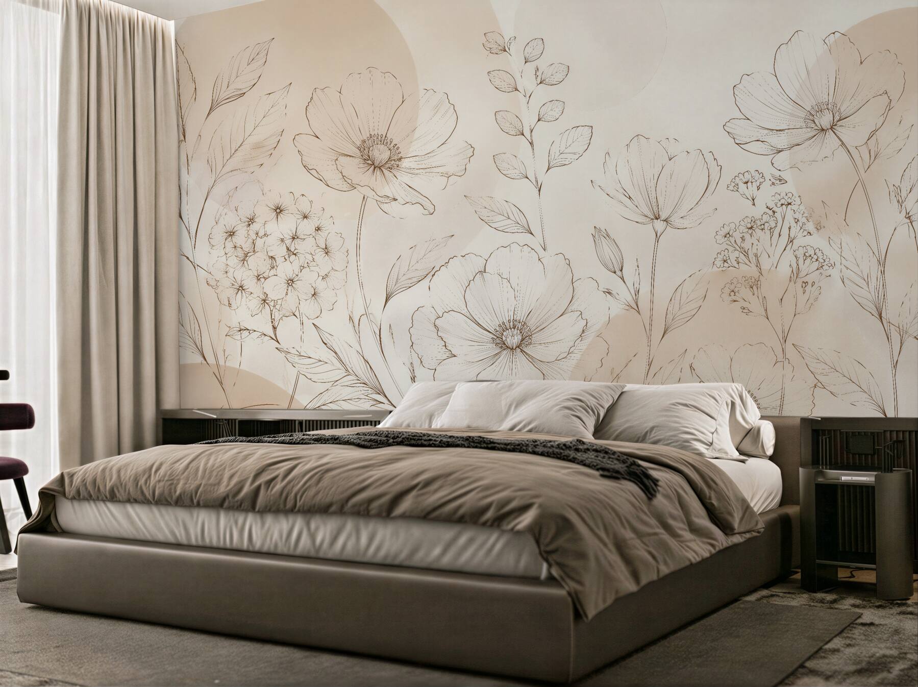 Fototapeten Zarte Blumenskizze in Beige