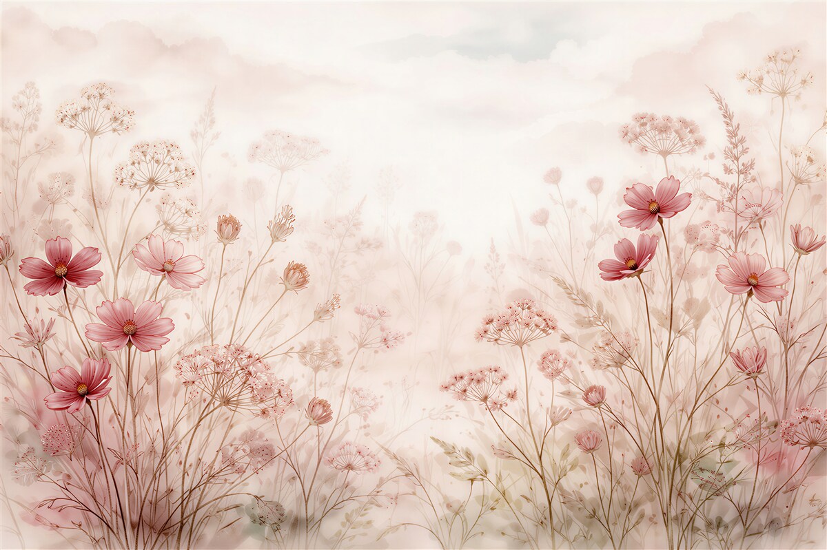 Fototapeten Rosenwiese in Aquarell