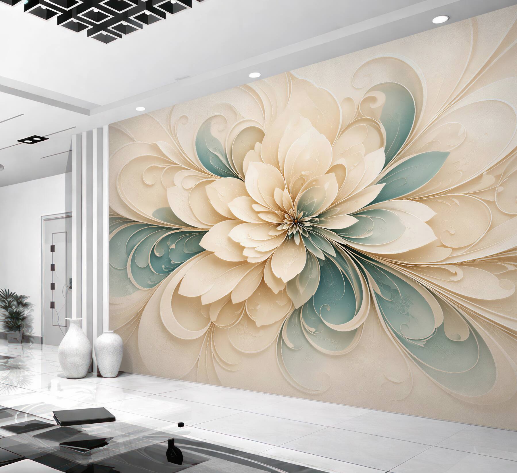 Fototapeten Cremefarbene Blume im 3D-Stil