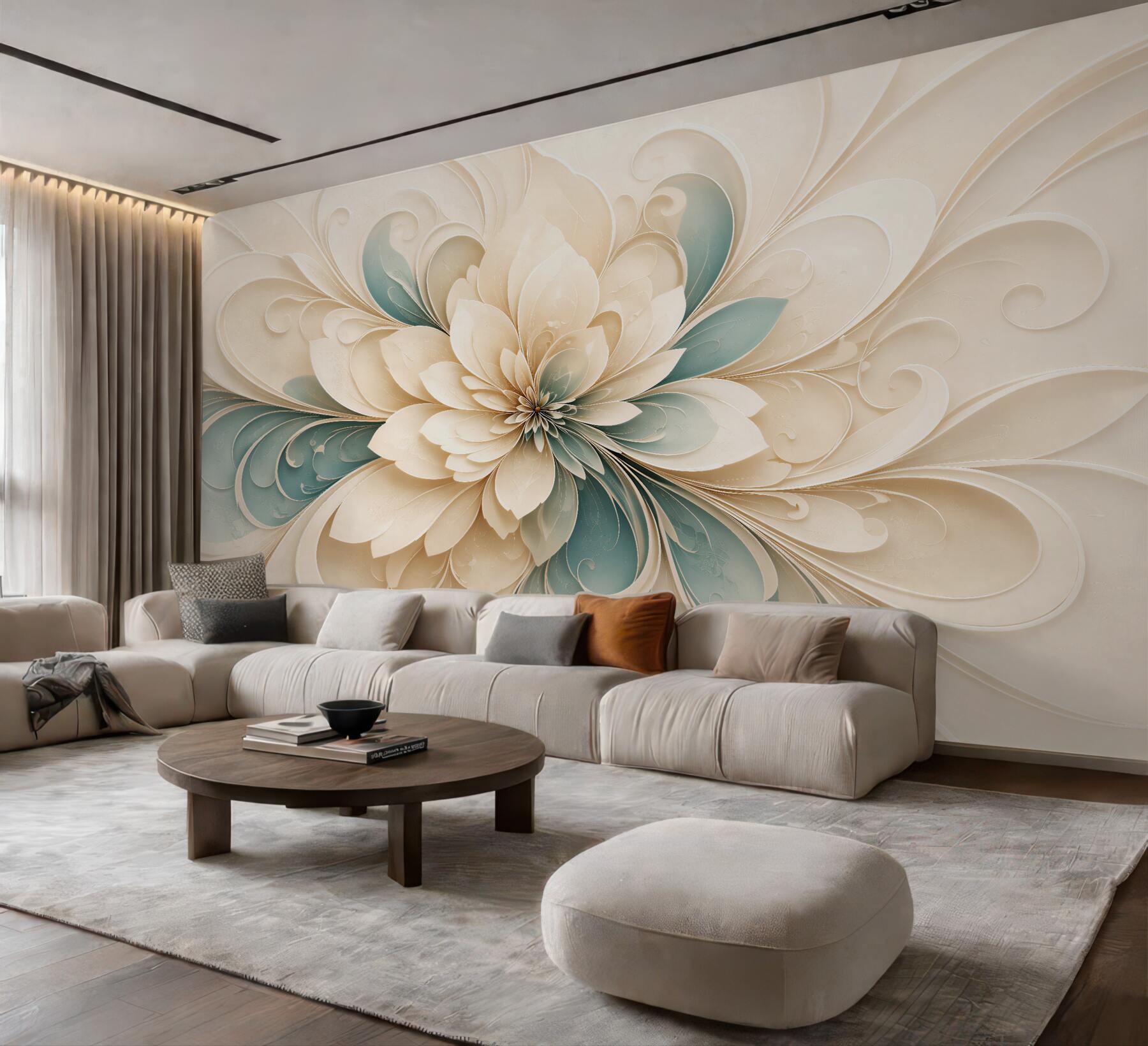 Fototapeten Cremefarbene Blume im 3D-Stil