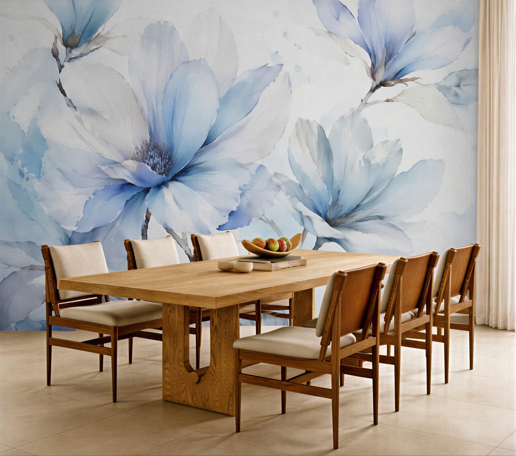 Fototapeten Hellblaue Magnolien in Aquarell
