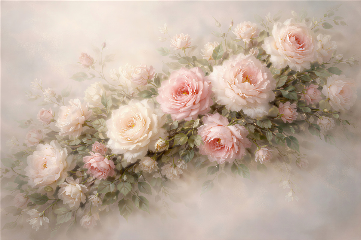 Fototapeten Puderrosa Rosen im romantischen Glanz